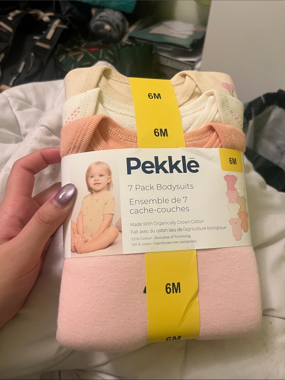 PekkIle 7-Pack Baby Bodysuits - Pink, Peach, Cream (6M)